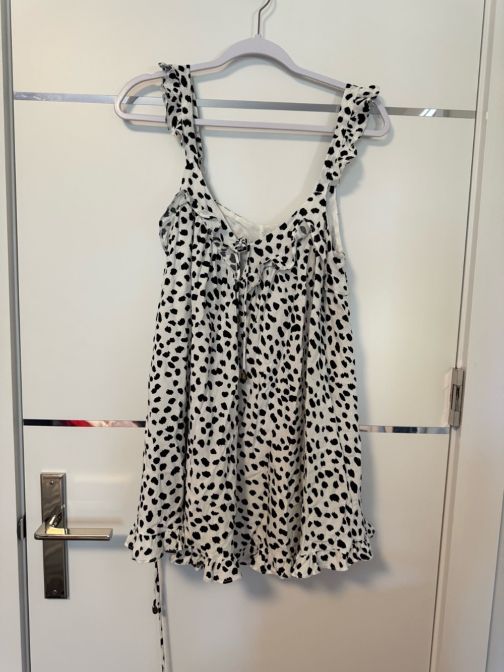 Women’s White and Black Spotted Ruffle Tank dress